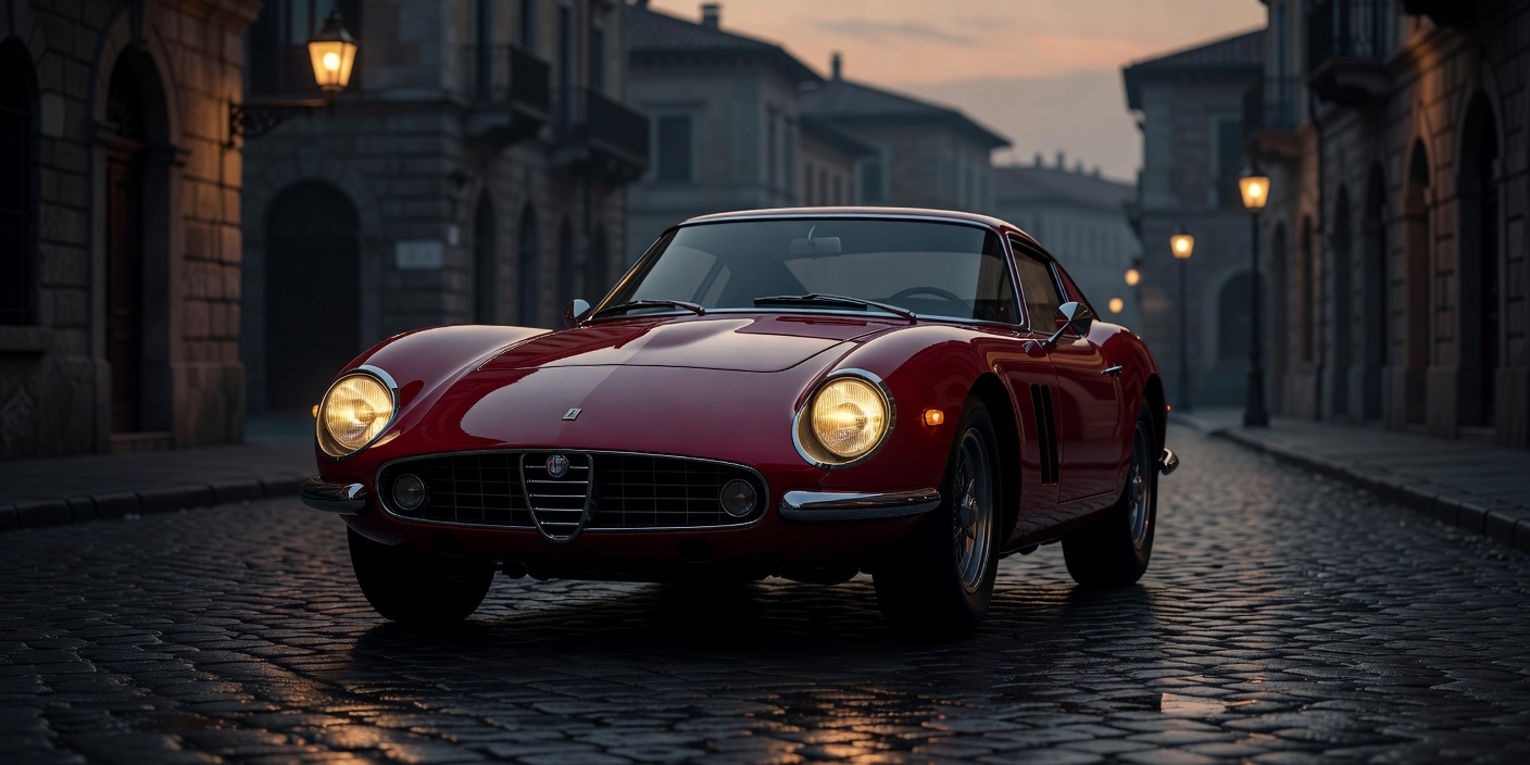 Classic Vintage Red Sports Car Front Silhouette